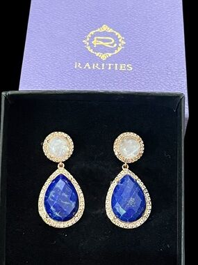 Rarities Carol Brodie earrings lapis lazuli moonstone gold-plated 925 silver
